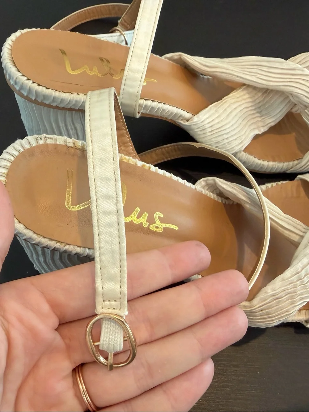 Lulu's Cream Textured Knot Wedge Sandals